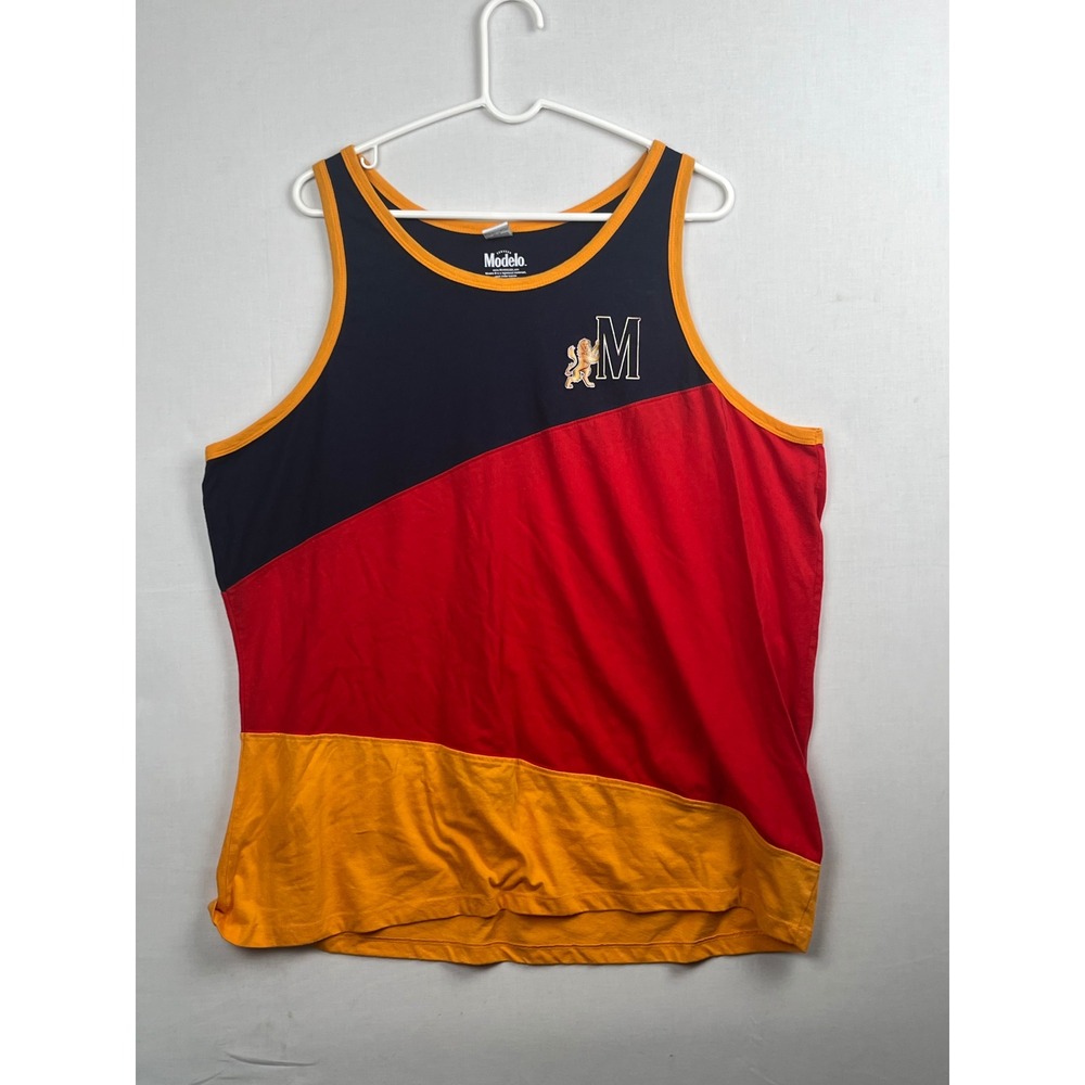 Modelo Especial Tank Top Mens 2XL Colorblock Lion Logo Navy Blue Red Gold Shirt